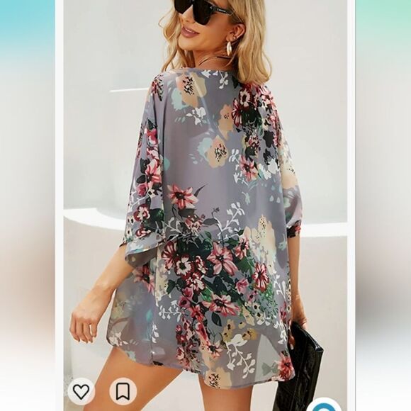 Flower Shrug, Open Front Loose Blouse Multi Versatile. Stunning. Closet Staple!! - Picture 3 of 8